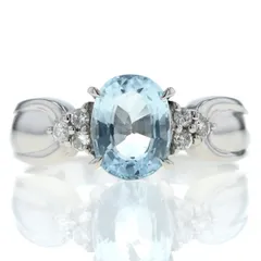 Pt850 プラチナ リング アクアマリン 1.34ct ダイヤモンド 0.10ct オーバル サイドストーン 絞り 指輪 12号【新品仕上済】【zz】【中古】