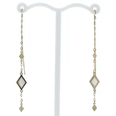 K18YG イエローゴールド アメリカンピアス シェル ひし形 スクエア 3連 スイング カーブバー ダイヤ型 チェーン【新品仕上済】【zz】【中古】