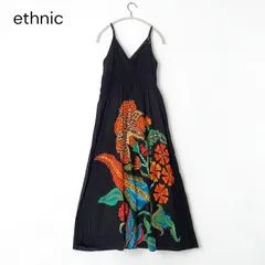 エスニック 総柄 フラワープリント スパンコール キャミ ワンピース ブラック