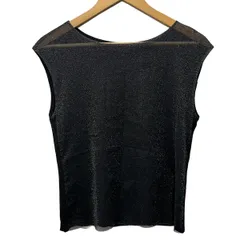 LANVIN COLLECTION(ランバンコレクション) ノースリーブカットソー サイズ40 M レディース美品  - 黒×シルバー クルーネック/メッシュ