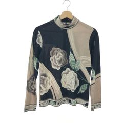 LEONARD FASHION花柄 ハイネックカットソーブルー ウールシルク40