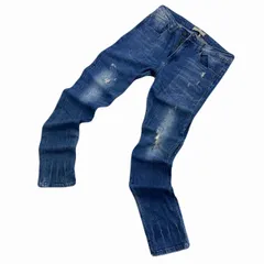 ザラ マン デニムパンツ メンズ W34 スキニー 鮮やかライトブルー ストレッチ ダメージ 大きめ 細身 きれいめシルエット