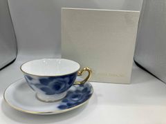 OKURA 大倉陶園 ブルーローズ カップ＆ソーサー 2客 ペアセット 金彩