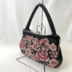 ビーズバッグ ハンドバッグ ブラック 薔薇 がま口 レトロ 鞄 _266067