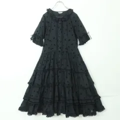 【美品】ピンクハウス★シアー感が素敵♪ローンワンピース 黒系 重ね段々フリル♪ローズ柄 z19383