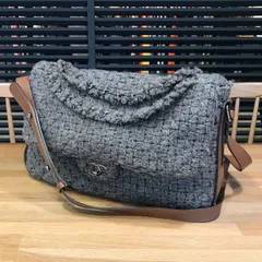 美品 シャネル ココマーク マトラッセ ニット チェーンショルダーバッグ グレー 15番台 15221