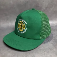 PQ299◇INDEPENDENT : 90's USA製 ロゴ刺繍スナップバックメッシュキャップ◇グリーン系 インデペンデントのサムネイル