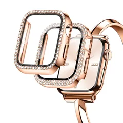 「2枚入り」Missair コンパチブル アップルウォッチ カバー 46mm キラキラ Apple Watch ケース Apple Watch 保護カバー ガラスフィルム付き 1列＆2列のダイヤモンド オシャレ レディース iWatch