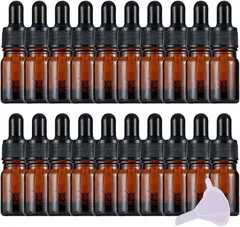 Alpha Depot アロマオイル 遮光瓶 スポイト付き ガラス製 アロマボトル 精油瓶 保存 漏斗付き (ブラウン,  5ml x 20個)