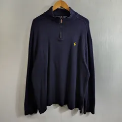 Polo by Ralph Lauren ポロ ラルフローレン ハーフジップ ニット トレーナー スウェット プルオーバー ワンポイント ポニー 刺繍 古着 VINTAGE ネイビー L D120