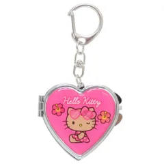 【新品・未使用】HELLO KITTY 　ハート型ミラー　サンリオ　ハローキティ　日焼けキティ　ハート型ミラーキーホルダー　キーリング　ストラップ　雑貨　鏡　コスメ　ピンク　コンパクト