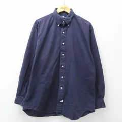 XL/古着 ラルフローレン 長袖 ブランド シャツ メンズ 90年代 90s ワンポイントロゴ 大きいサイズ ロング丈 コットン ボタンダウン 紺 26mar13