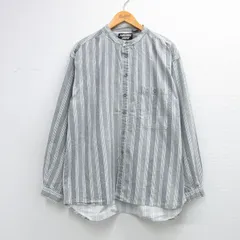 XL/古着 長袖 シャツ メンズ 大きいサイズ ロング丈 コットン ノーカラー グレー他 ストライプ 26mar13