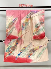 ＜現品限り＞　特価品　used　着物・長襦袢2点セット　ピンク地　花柄　七五三　アンティーク　7歳　女の子　着付練習　リメイク