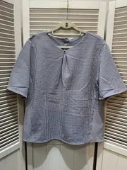 美品☆J.PRESS ジェイプレス Vネックブラウス カットソー Mサイズ レディース ストライプ オンワード樫山