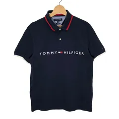 00's TOMMY HILFIGER/トミーヒルフィガー SLIMFIT 半袖 ポロシャツ フロント プリント 00’s インド製 メンズ L/G ネイビー