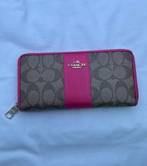 COACH チェック柄 長財布 コーチ ピンク ブルー - メルカリ