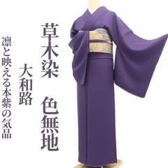 着物3点セット 紫 無地 一つ紋 名古屋帯 薄緑 帯締め 小柄 155cm向け 