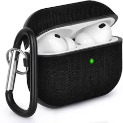 V-MORO AirPods Pro 3 ケース 2025 airpods Pro 3カバー エアーポッズプロ 第3世代 ケ ース キャンバス素材保護ケー ス 分離式 おしゃれ ワイヤレス充電対応 カラビナ付き LEDライト可視化 キズ防止 耐衝撃 軽量