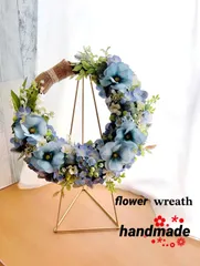 ﾟ･*:.｡❁ラナンキュラスとネモフィラ✿.*･Lサイズ・フラワーリース・アーティフィシャルフラワー・春夏・母の日・新築お祝い・玄関リース・春リース・インテリア・日用雑貨・1点物