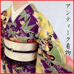 アンティーク 紗 夏着物 暈しに秋草柄 花柄 大正ロマン 薄物 夏物