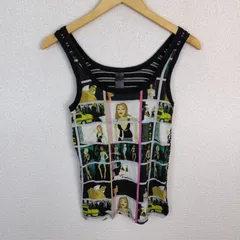 00s タンクトップ 総柄 ブラック 3サイズ レディース 古着 Y2K ギャル