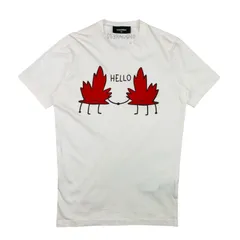 良品★DSQUARED2★ディースクエアード【HELLO LEAVES COOL】メンズ メープルリーフ:ブランドロゴデザイン コットン クルーネック Tシャツ (XS/SM相当) メンズトップス カジュアル ブランドTシャツ 春夏服