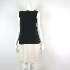 エヴェックス バイ クリツィア EVEX by KRIZIA ワンピース ボックスシルエット ジャージー バイカラー ノースリーブ L 42 黒 ブラック ライトベージュ 国内正規品のサムネイル