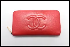 ■CHANEL 19番台 キャビアスキン ココマーク GD金具 レザー ラウンドファスナー 長財布 シャネル ■0326ig27562