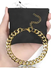 【在庫処分】ステンレス金具 撥水加工 部ベルベット ヌバックソフトレザー 10cm開口 ブレスレットセット アクセサリー 小物入れ 収納 アクセサリーポーチ ケース ジュエリーポーチ (Black/JewelleryA BUBM Gold)