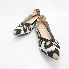 MRing パンプス フラットシューズ ニットシューズ Vカット ニット アニマル柄 ベージュ ブラック 39