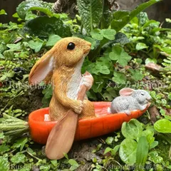 ガーデンオブジェ うさぎ 子ウサギ 親子 ニンジン 船 置物 庭 樹脂 かわいい 動物 アニマル ラビット ガーデニング 雑貨 ガーデン雑貨 ガーデンインテリア ガーデン インテリア 庭の装飾 お洒落 おしゃれ 4-7