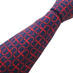 エルメス HERMES ネクタイ レギュラータイ 総柄 ロゴ シルク 紺 ネイビー 赤 レッド /AE ■GY47