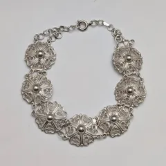 ヴィンテージ 純銀製 フィリグリー ハートフラワーデザイン ブレスレット