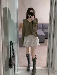 1回着用 夏 サマー 季節の変わり目 Vネック オーバーサイズ ルーズフィット ニット アイボリー