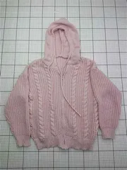 ◇ ⊇ ヨロ yolo ピンク系 ケーブル編みニットパーカー Mサイズ レディース E  【1603160006906】