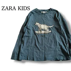 ZARA キッズ ロンT 猫プリント 116 ブルーグリーン 長袖 カットソー