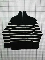 ◇ ⊇ ザラ ZARA ハーフジップ ボーダー ニットセーター XS ブラック系 レディース E  【1603160008313】