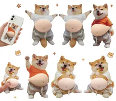 【特価商品】立体 ステッカー お腹 柔らかい 3D もちもち スクイーズ シール 猫 犬 おなか 柴犬 三毛猫 ぷにぷに 癒し ぽっちゃり GOKEI ストレス解消 犬3組(6点セット)-A