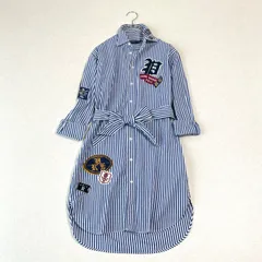 POLO RALPH LAUREN ポロラルフローレン ワッペン ストライプ リボンベルト付き シャツワンピース