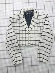 ◇ ⊇ ザラ ZARA チェック柄クロップドジャケット レディース Lサイズ ホワイト系 E  【1603230014275】