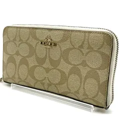 コーチ COACH シグネチャー PVC レザー ラウンドファスナー 長財布 ベージュ ホワイト ロングウォレット 大容量 多収納 ウォレット 通勤 通学 カジュアル 上品 レディース 人気モデル