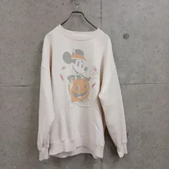 【USED】US 古着 Disney × American Eagle ミッキーマウス ハロウィン スウェット ミッキー 古着女子 オーバーサイズ ゆるだぼ スウェットシャツ 裏起毛 トレーナー XS 生成り トップス ドロップショルダー ダメージ加工