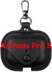 AirPods Pro 3 ケース 第3世代 カバー PUレザー シンプル カラビナ付き 保護カバー おしゃれ エアーポッズ プロ Pro3 2025モデル ワイヤレスイヤホン 保護ケース(ブラック)