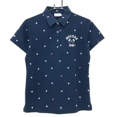 アディダス 半袖ポロシャツ ネイビー×白 総柄 袖ロゴ刺しゅう レディース L/G ゴルフウェア adidas