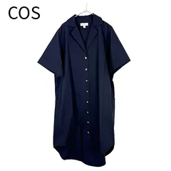 コス COS シャツワンピース ネイビー 半袖 ロング丈 ベルト付き