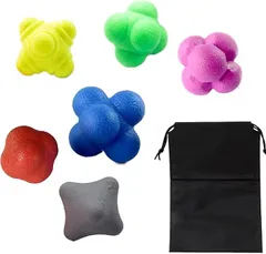 Alpha Depot リアクションボール イレギュラーボール ハンドアイコーディネーションボール 反射神経 動体視力 反応速度 敏捷性トレーニング リアクションスピード強化 (マルチ,  難易度別6種セット(カラーはランダムです) + 収納袋)