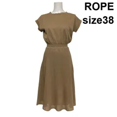 ◇ ロペ ROPE ニットワンピース ロングワンピース 半袖 切替デザイン フレア ラウンドネック ベージュ 綿混 38 M 9号 レディース S6D201