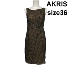 ◇ アクリス AKRIS ブラックメッシュレース ドレス ひざ丈ワンピース ノースリーブ タイト 幾何学模様 36 S 7号 レディース S6D200のサムネイル
