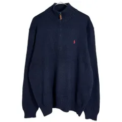 Polo by Ralph Lauren ポロ ラルフローレン ハーフジップ コットンセーター ネイビー(メンズ XL)中古 古着 X7497